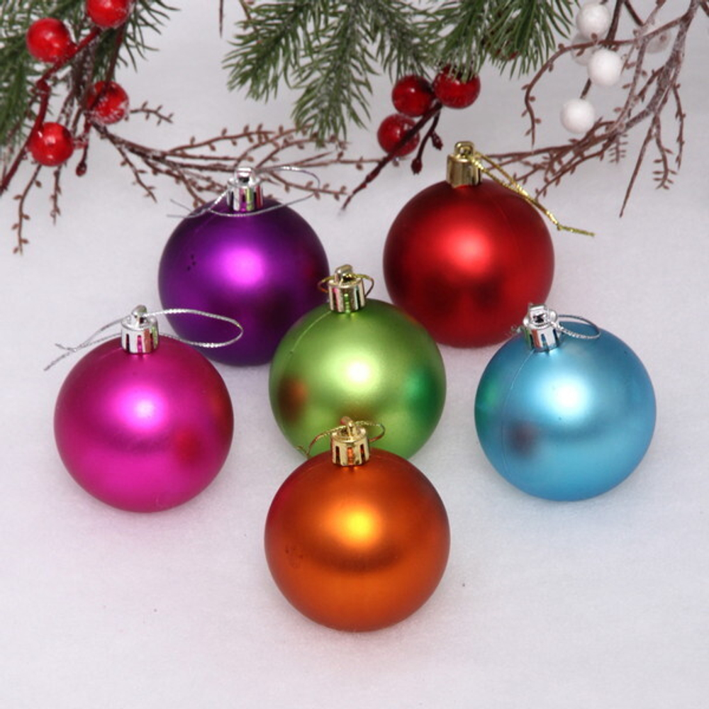 Новогодние шары 6 см (набор 6 шт) «Матовый», яркий микс