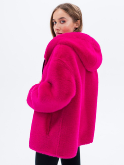 Дубленка короткая зимняя, фуксия, Северина