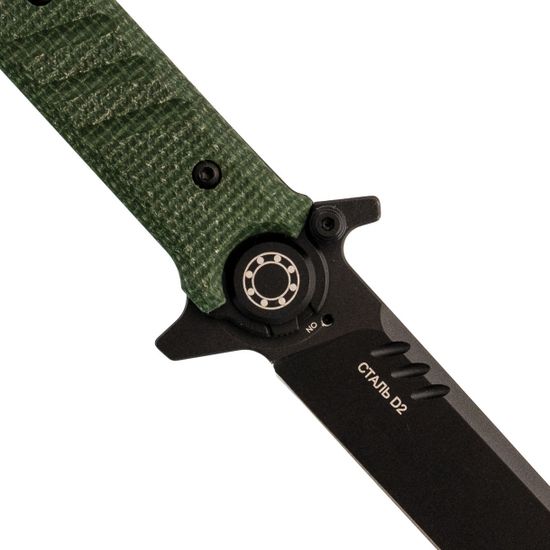 Складной нож НОКС Финка 2 Black - сталь D2, рукоять зеленая микарта