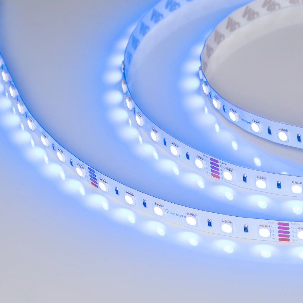 Светодиодная лента RT-B60-12mm 24V RGBW-White-4-in-1 (19.2 W/m, IP20, 5060, 5m) (Arlight, Открытый) 019096(2)