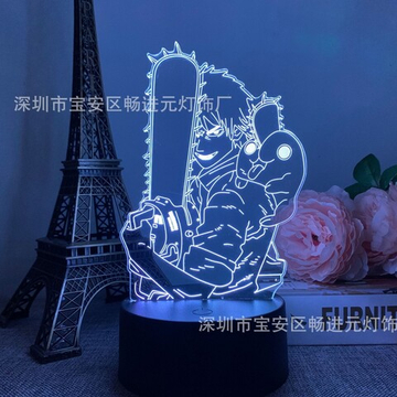 Акриловый светильник на черной подставке "Человек-бензопила - Денджи"