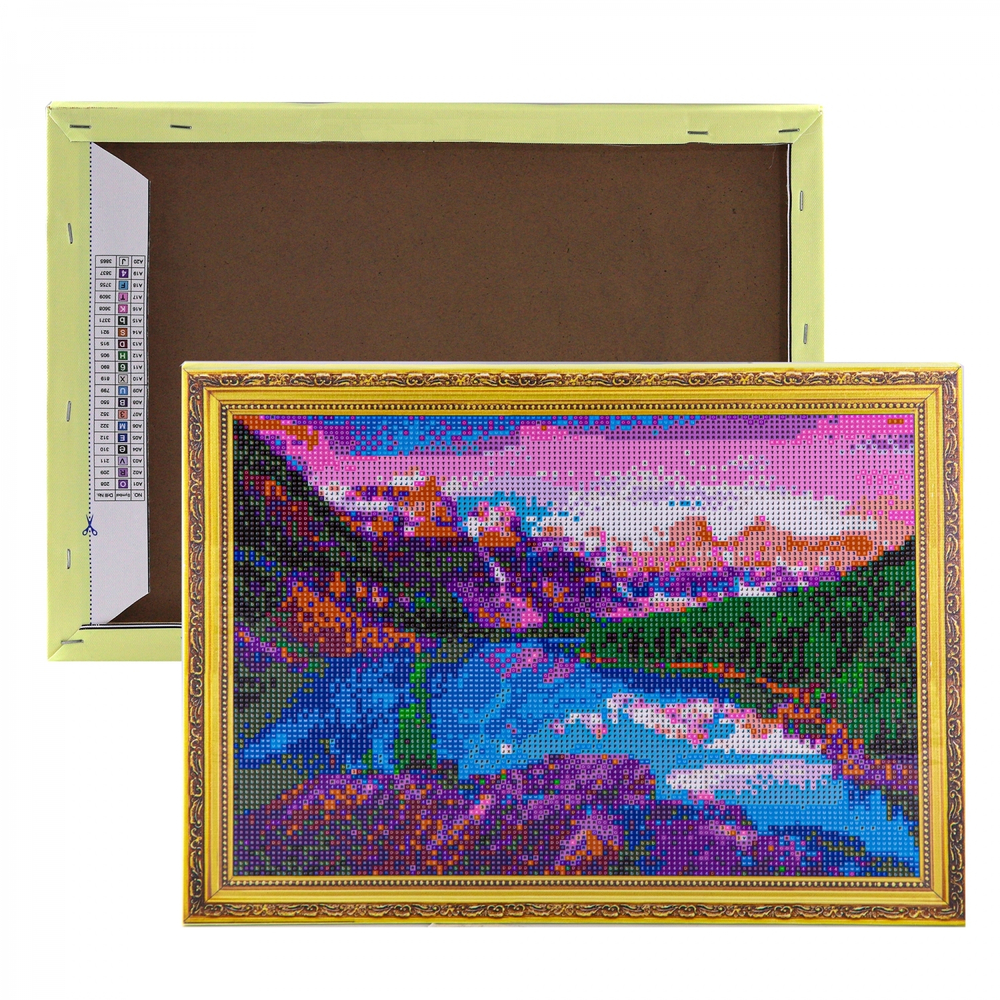 Алмазная мозаика Alingar, на подрамнике, с полным заполнением, (глянц..) дизайн рамка, 30х40 см, 20 цветов, "Озеро в горах"