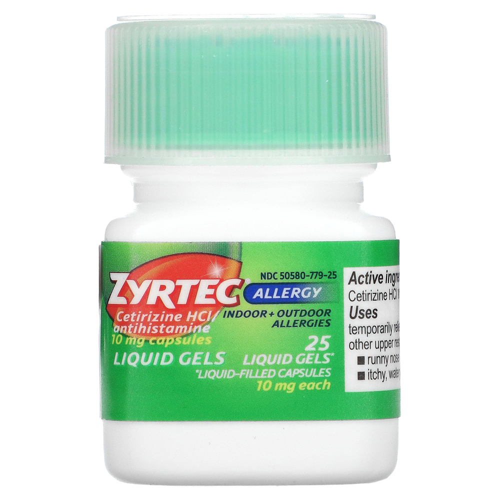 Zyrtec, Allergy, цетиризин гидрохлорид, 10 мг, 25 жидких гелей