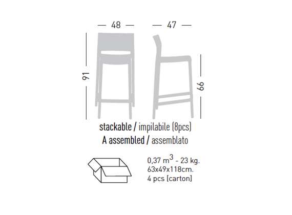 Полубарный стул Bakhita 66 см, серый