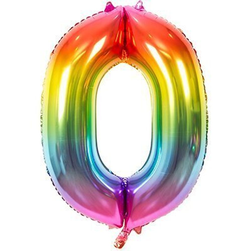Шар фольгированный ЦИФРА &quot;0&quot; Радуга металлик 40&quot; с гелием