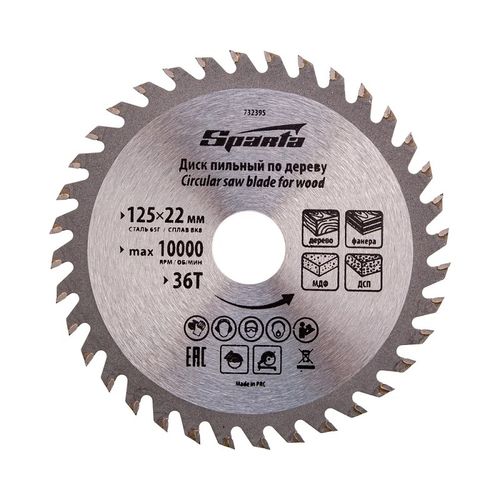 Диск пильный по дереву 125х22 мм 36 зубьев Sparta