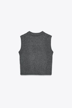 ZARA МЯГКИЙ ТРИКОТАЖНЫЙ ЖИЛЕТ, МЯГКИЙ СЕРЫЙ