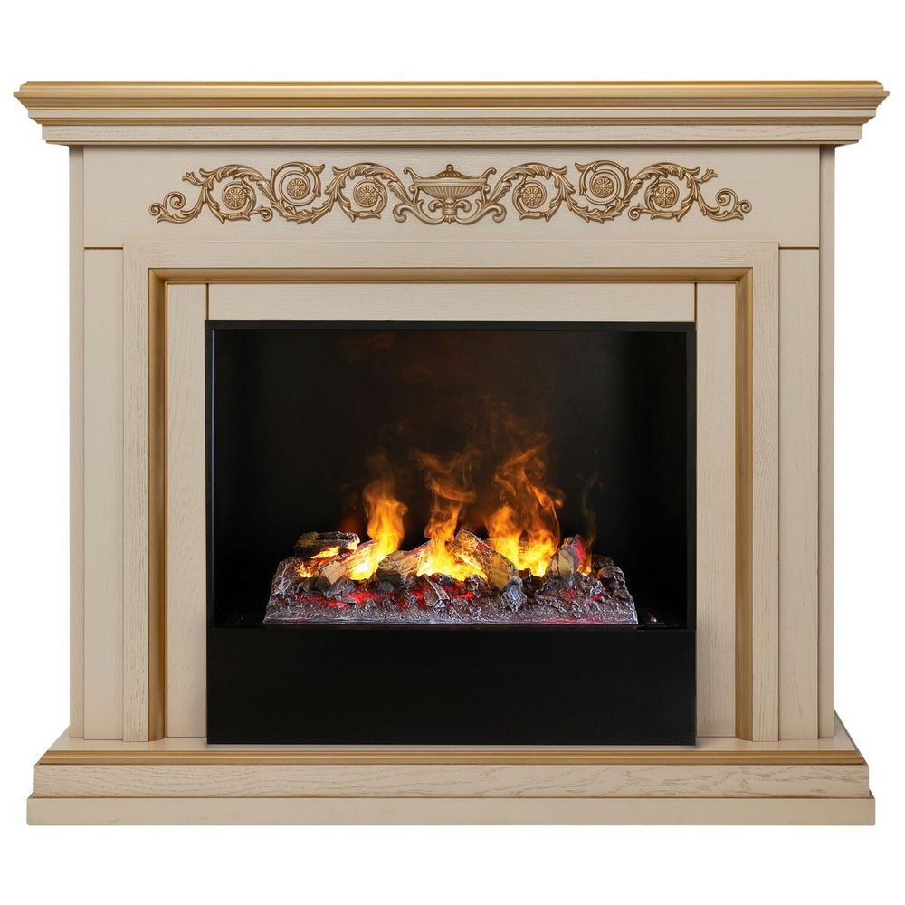 Электрокамин RealFlame Leticia 26 WT белый дуб с золотой патиной с очагом 3D Cassette 630