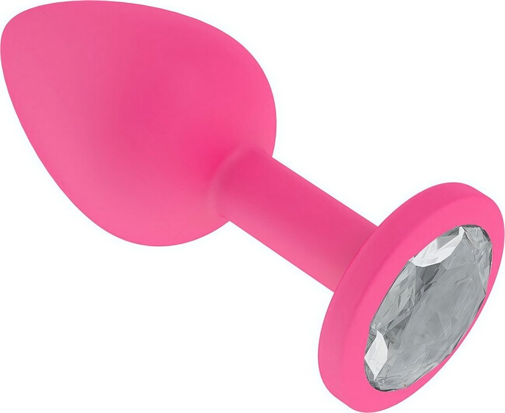 Средняя розовая пробка с прозрачным кристаллом ONJOY Silicone Collection (Цвет: розовый с прозрачным)
