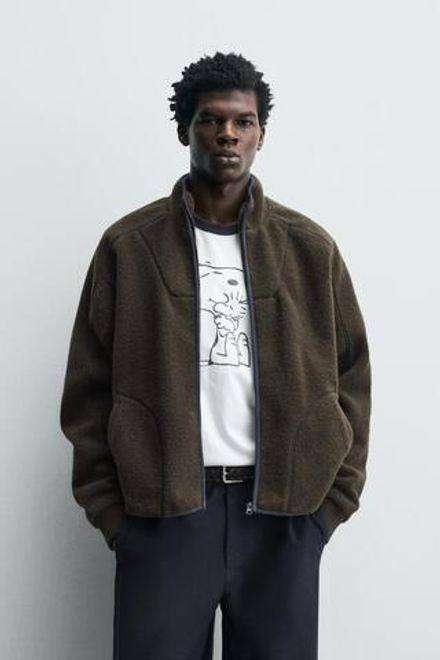 ZARA ТОЛСТОВКА ИЗ ИСКУССТВЕННОЙ ОВЧИНЫ НА МОЛНИИ, КОРИЧНЕВЫЙ