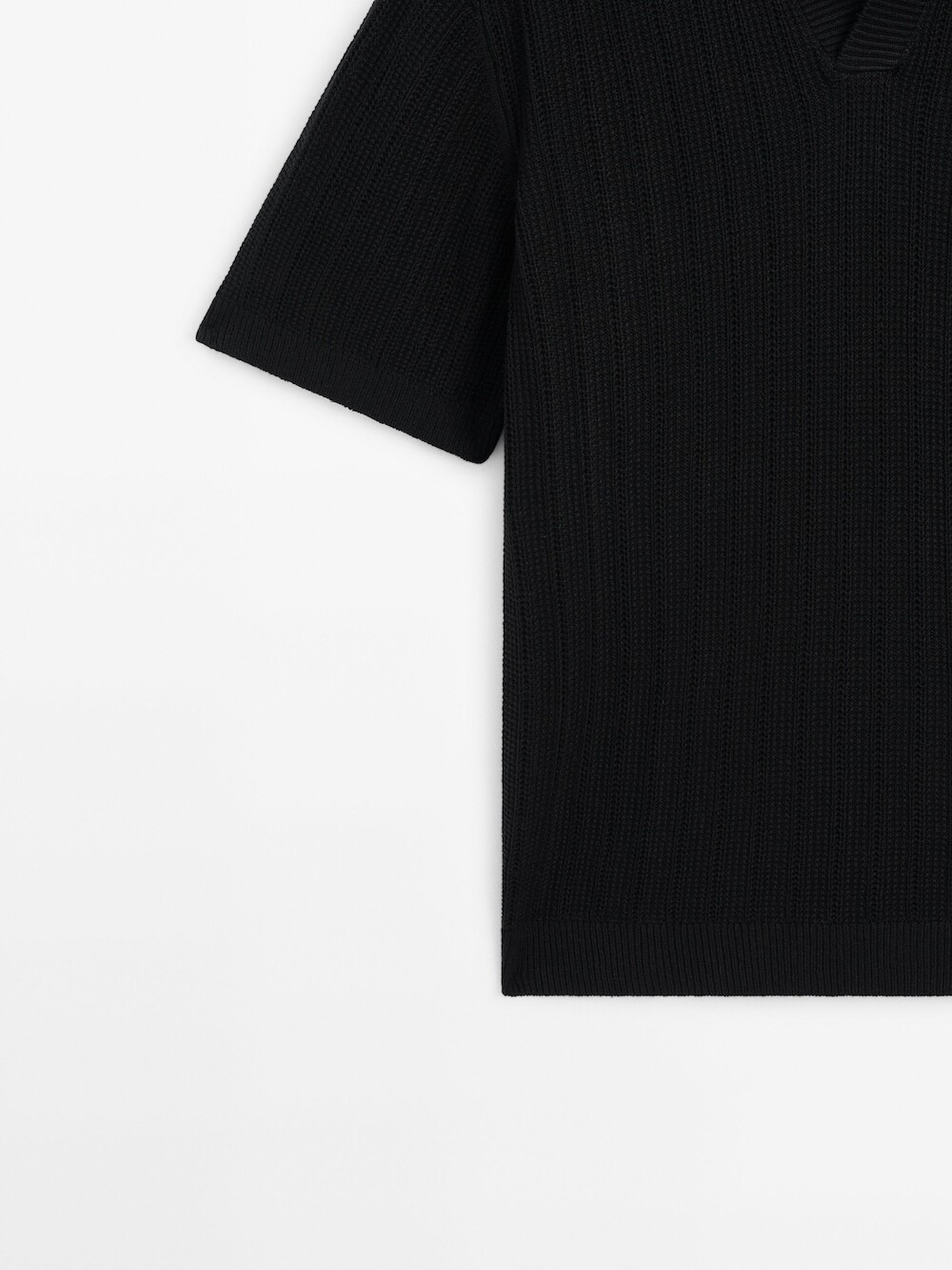 Massimo Dutti Поло в рубчик с короткими рукавами, черный