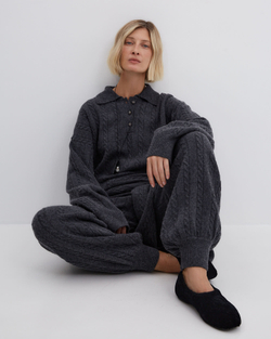 Поло объемного кроя из смесового кашемира темно-серый