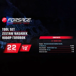 Головки 1/2'', набор 22пр. (6гр.) Forsage F-50221