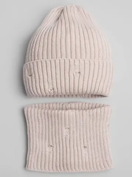 Шапка для девочки бини рваная и снуд осенние