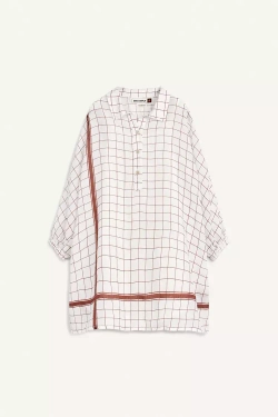 ZARA ПЛАТЬЕ В КЛЕТКУ, БЕЛЫЙ/КАШТАНОВЫЙ