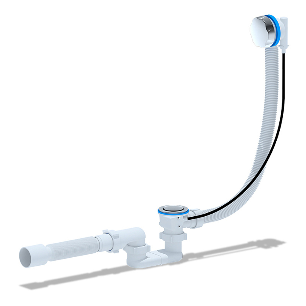 Слив-перелив Ани Пласт полуавтомат с плоским сифоном, с гибкой трубой 375*40*50 580мм (ручка пластик хром) (EM701)