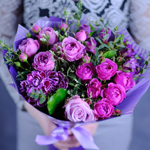 Купить Букет #484 «‎Космос» с лавандовыми розами