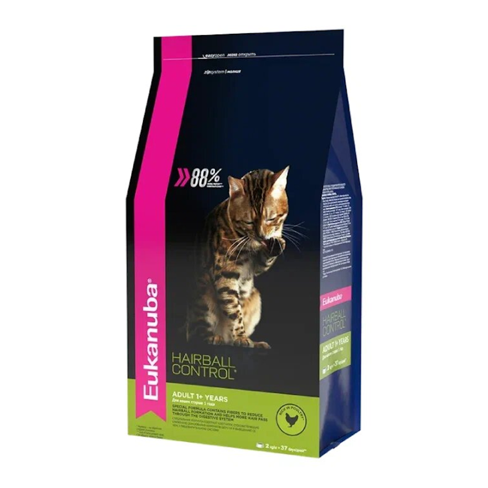 Сухой корм Eukanuba Hairball Control для кошек для снижения образования комочков шерсти и их выведения