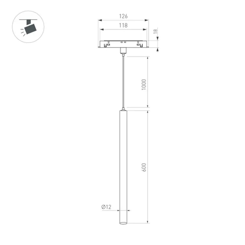 Светильник MAG-ORIENT-SPOT-HANG-L600-R12-2W Day4000 (BK, 20 deg, 48V) (Arlight, IP20 Металл, 5 лет) 044501
