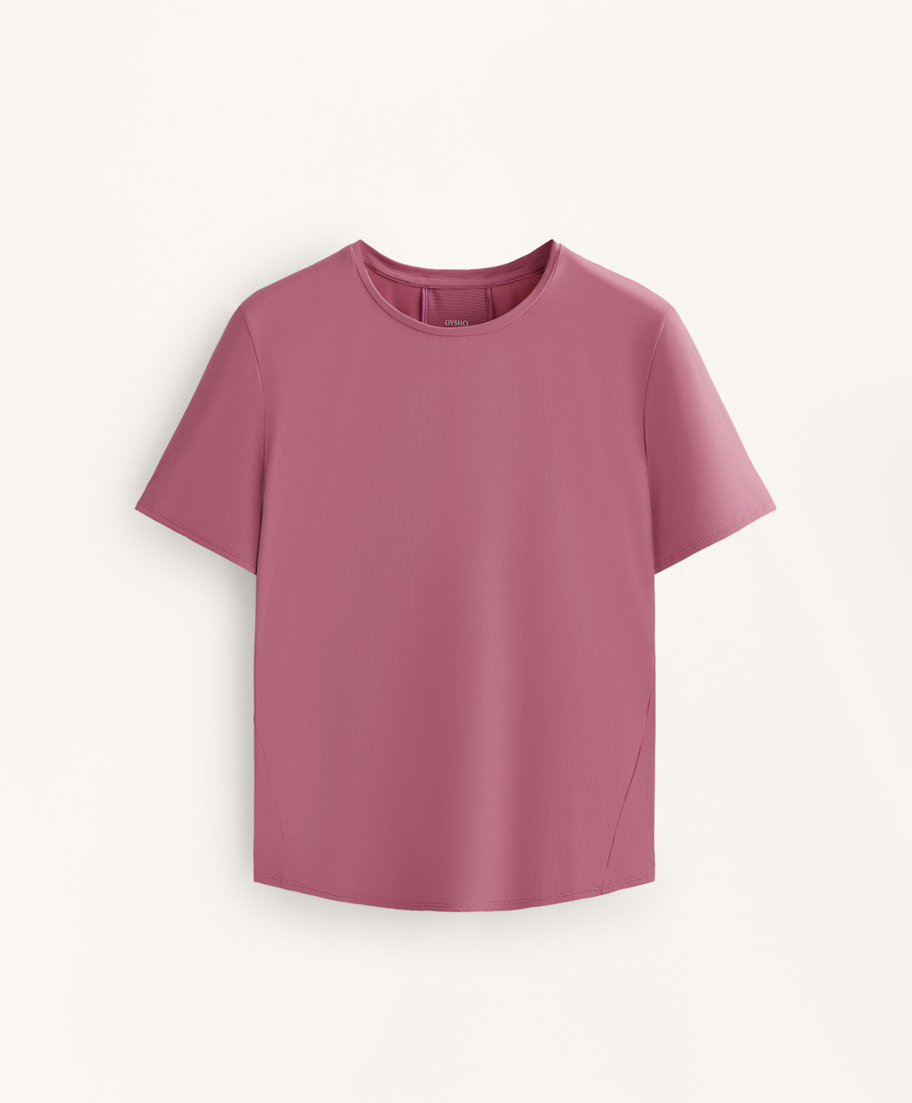 Oysho Футболка из технологичной ткани с короткими рукавами, розовый