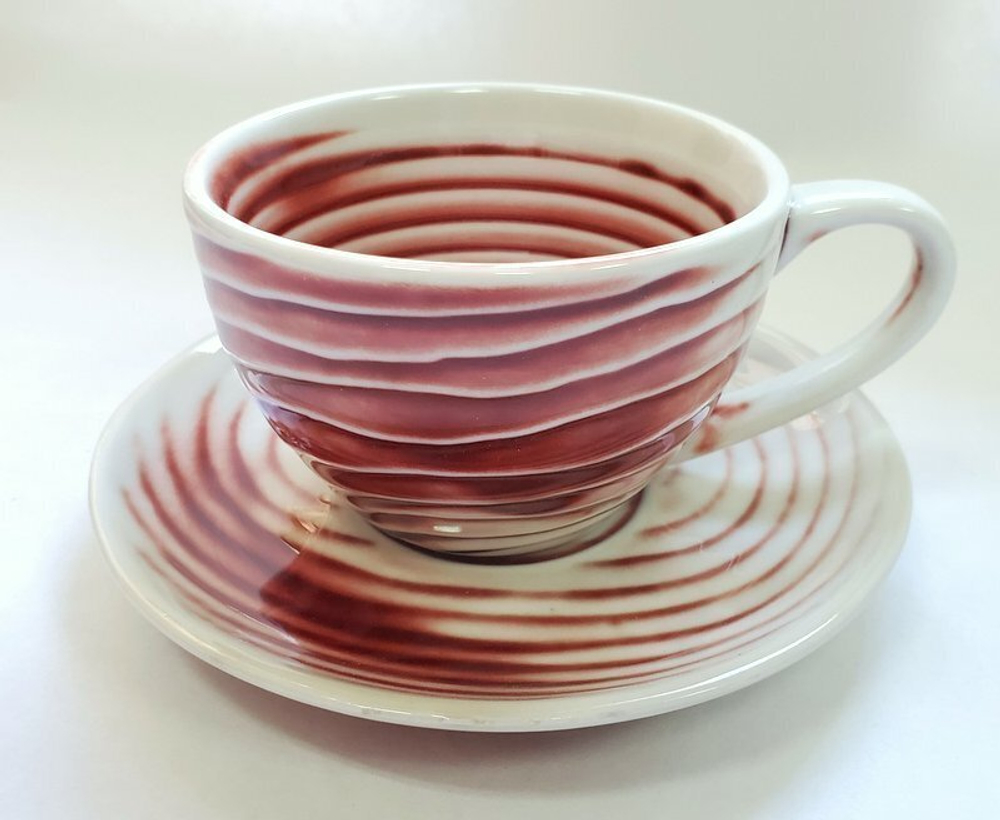 310503.3 Кружка с блюдцем "Красно-белый" В ПОДАРОЧНОЙ КОРОБКЕ, 100мл, 13*13*6,5, керамика