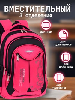 Детский рюкзак 3 отделения 45x30x20см (красный)