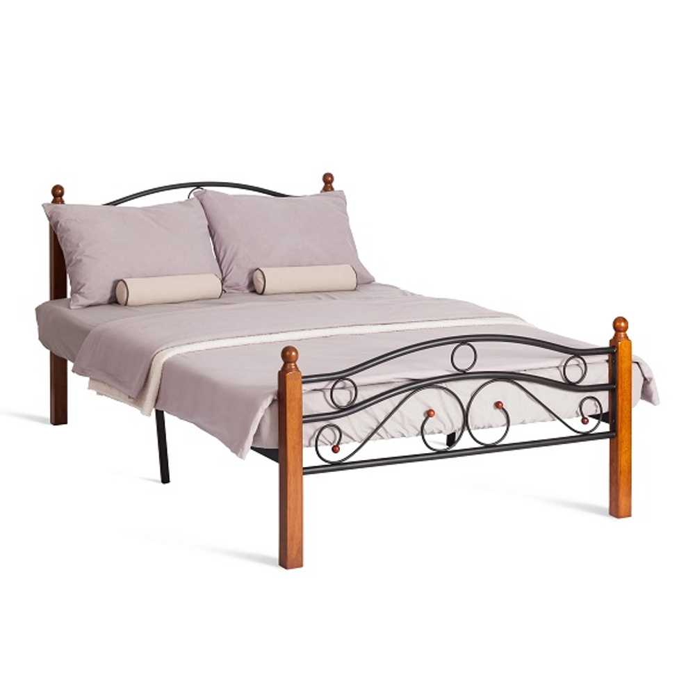 Кровать AT-803 дерево гевея/металл, 120х200см, красный дуб/черный