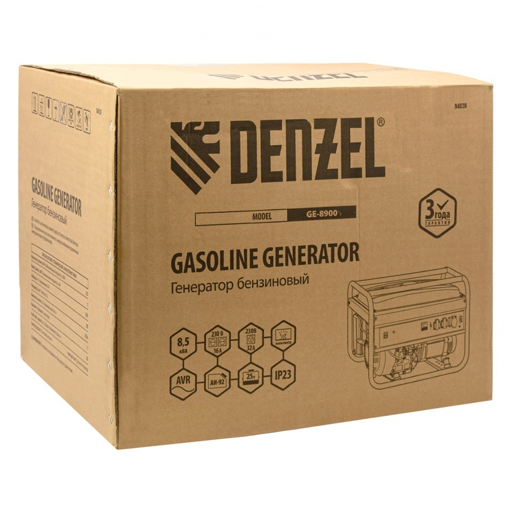 DENZEL Генератор бензиновый GE 8900 8.5кВт 220В/50Гц  25л ручной старт
