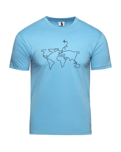 Футболка с самолетом Карта мира прямая голубая