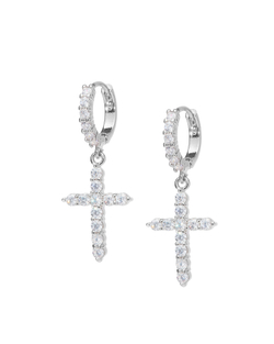 Серьги-крест с цирконами, серебро