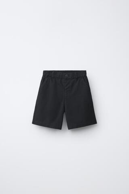 ZARA ШОРТЫ ИЗ СМЕСОВОГО ХЛОПКА И ЛЬНА, ЧЕРНЫЙ