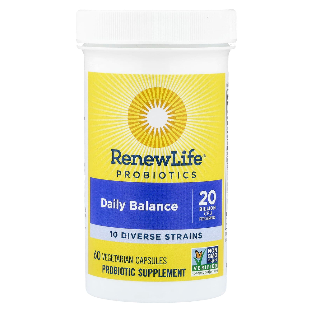 Renew Life, Пробиотики, Daily Balance, 60 вегетарианских капсул