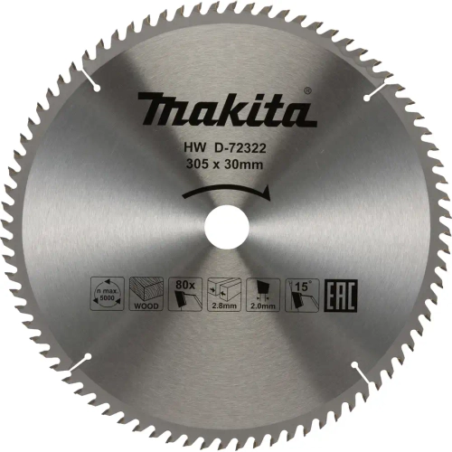 Пильный диск для дерева 305х30х2.8/2x80T Makita D-72322