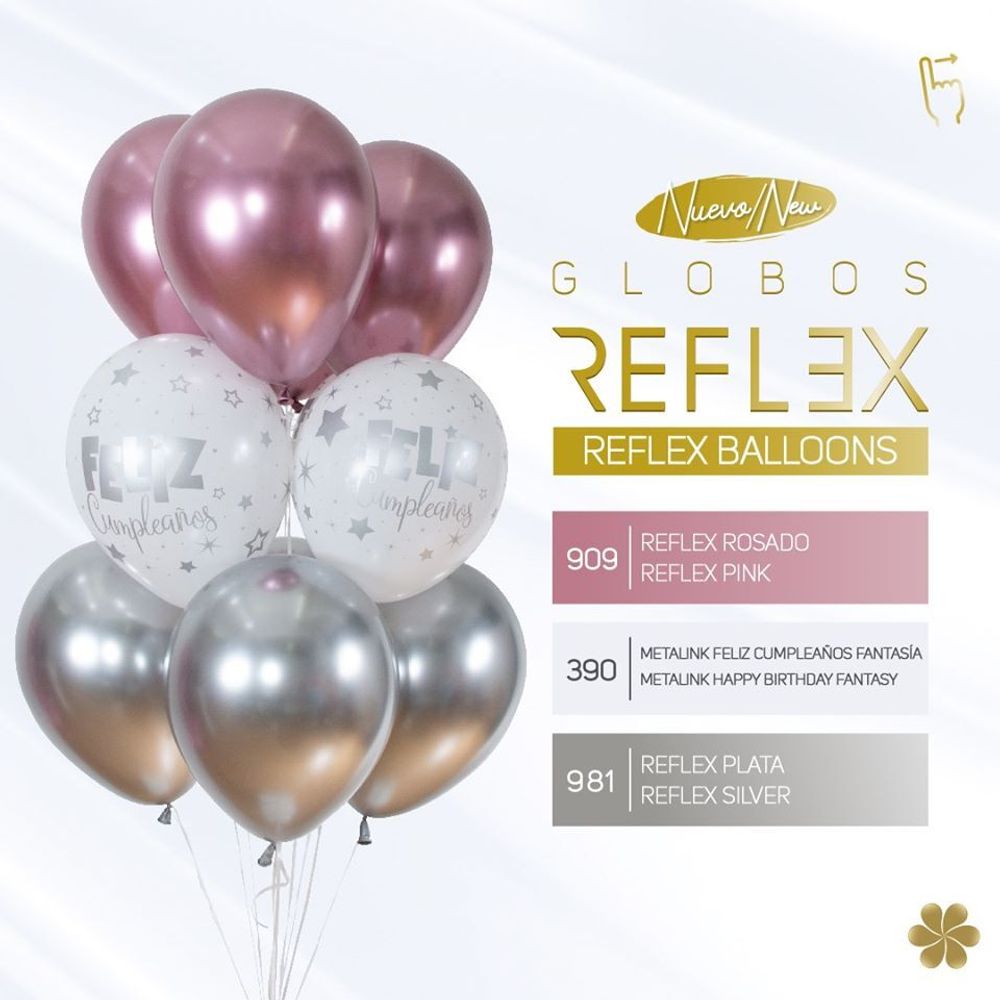 Шар (12''/30 см) Reflex, Зеркальный блеск, Розовый (909), хром, 10 шт.