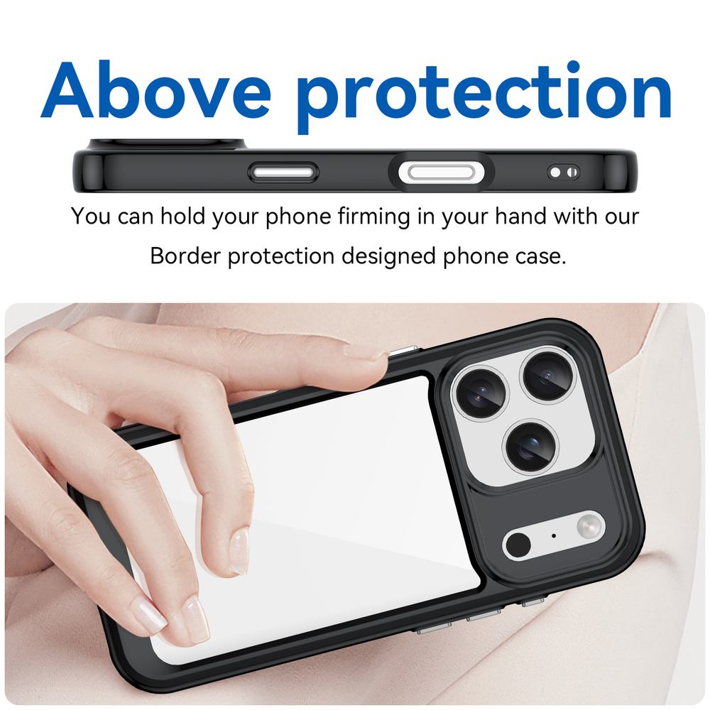 Прозрачный противоударный чехол для iPhone 17 Pro, с усиленными защитными рамками черного цвета