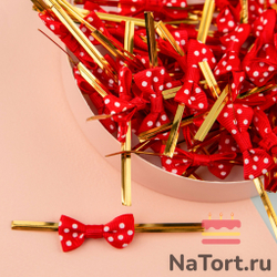 Твист лента с бантиком (красный в горошек, 8 см) 50 шт