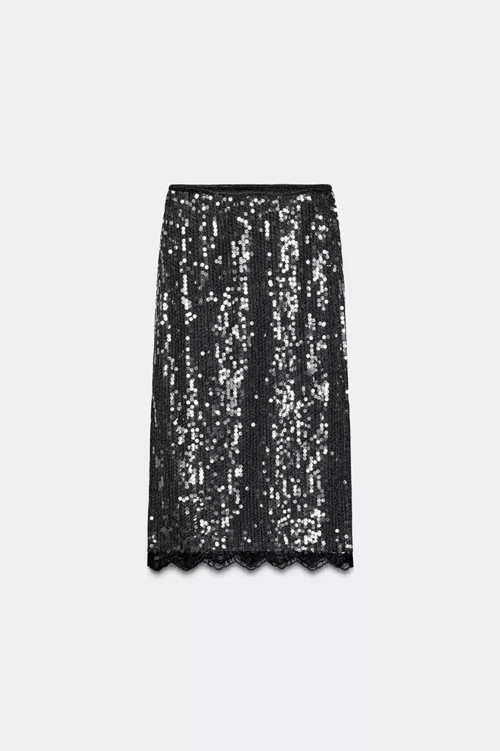 ZARA ЮБКА С ПАЙЕТКАМИ И КРУЖЕВОМ — ZW COLLECTION, ЧЕРНЫЙ