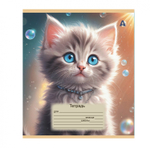 Тетрадь 12л., клетка, Alingar, скрепка, блок офсет, 100% белизна, мелованный картон (стандарт), "Милые котята", 5 дизайнов в пленке т/у