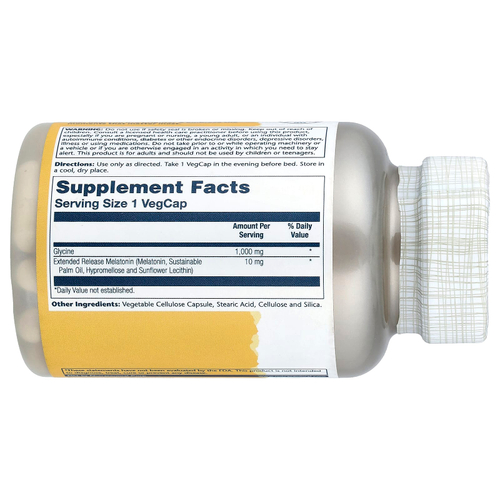 Solaray, Мелатонин с длительным высвобождением с глицином, 100 растительных капсул