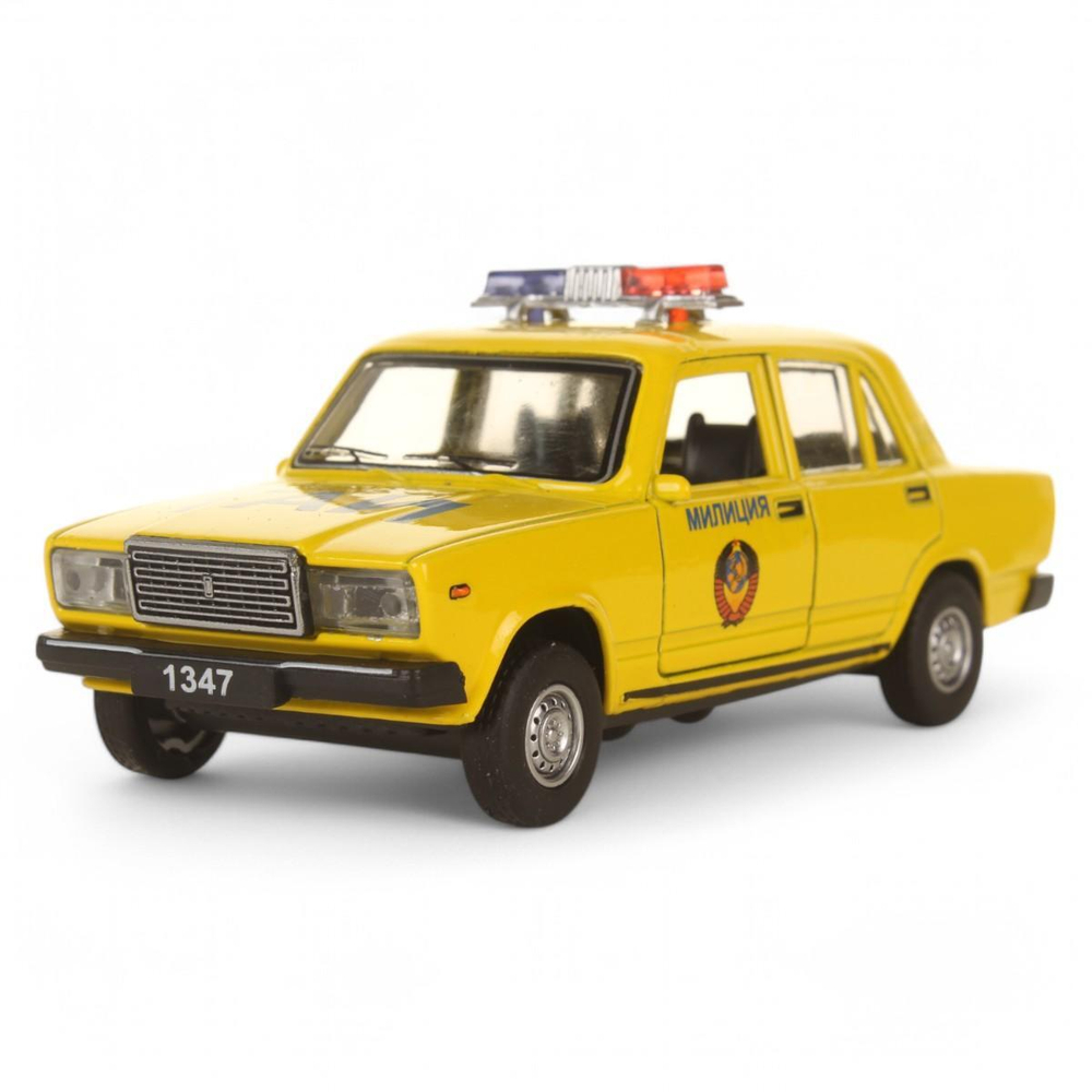 Модель ин. мет. "Ваз-2107. Полиция" 12см, дв, баг, желтый, коробка 2107-12SLPOL-YE (Технопарк)