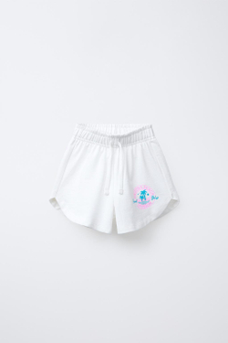 ZARA ШОРТЫ ИЗ МЯГКОЙ ТКАНИ С ПРИНТОМ, ЖЕЛТОВАТО-БЕЛЫЙ