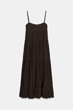 ZARA ДЛИННОЕ ПЛАТЬЕ, ТЕМНО-КОРИЧНЕВЫЙ