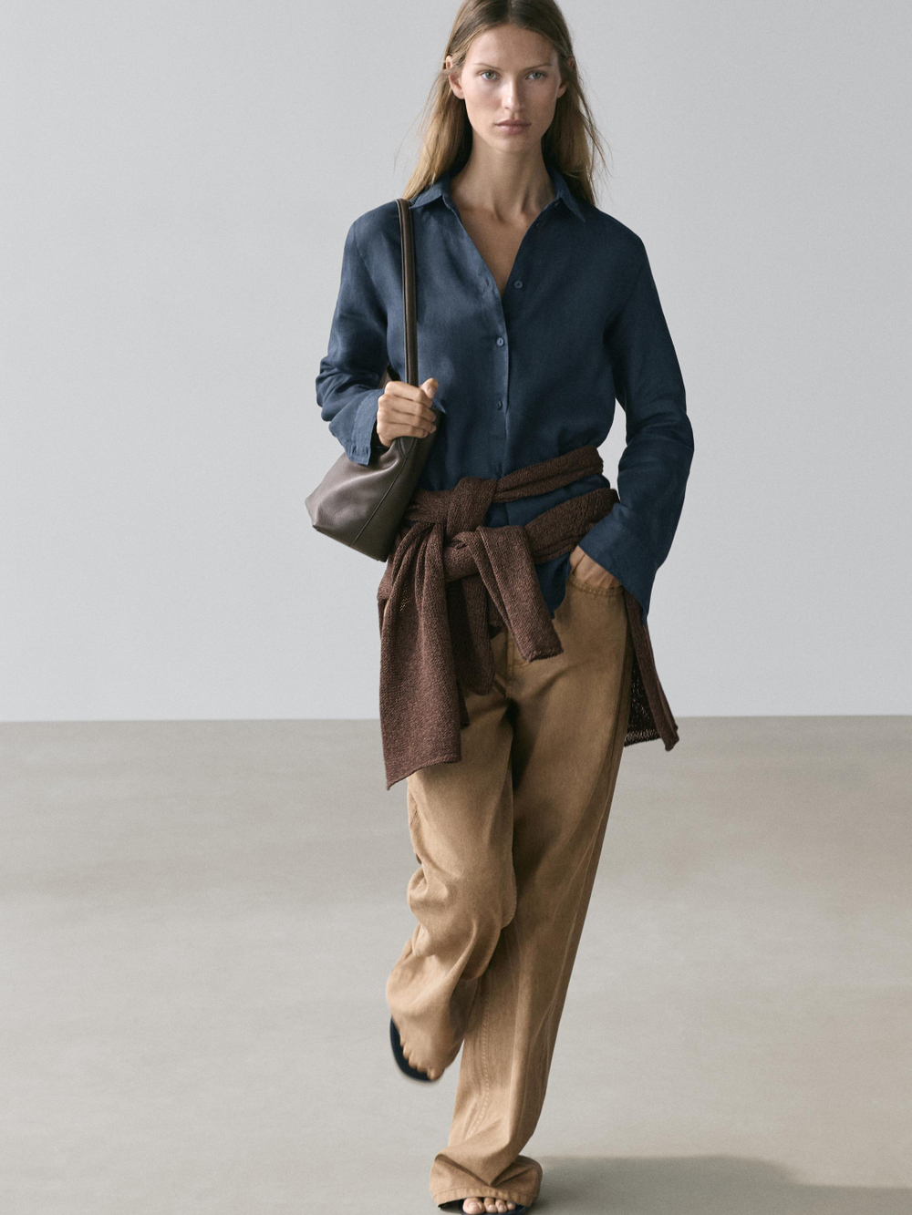 Massimo Dutti Свободная рубашка из 100% льна, темно-синий