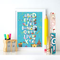 Набор из 2-х плакатов «Алфавит» Белый + Бирюза