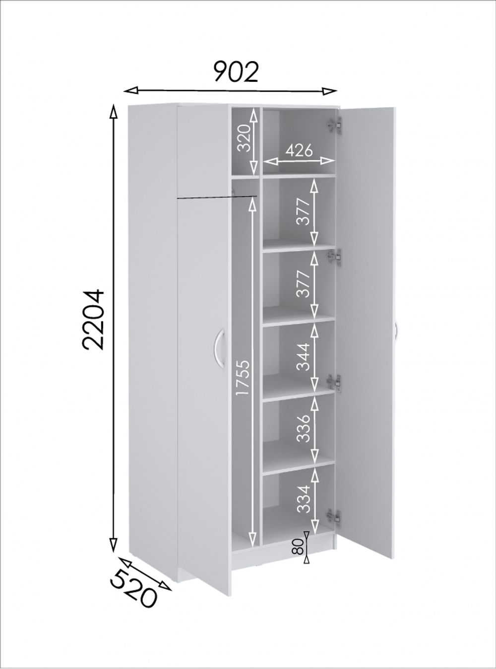 Шкаф двухстворчатый 8  (Белый), МФ 1+1, г. Уфа