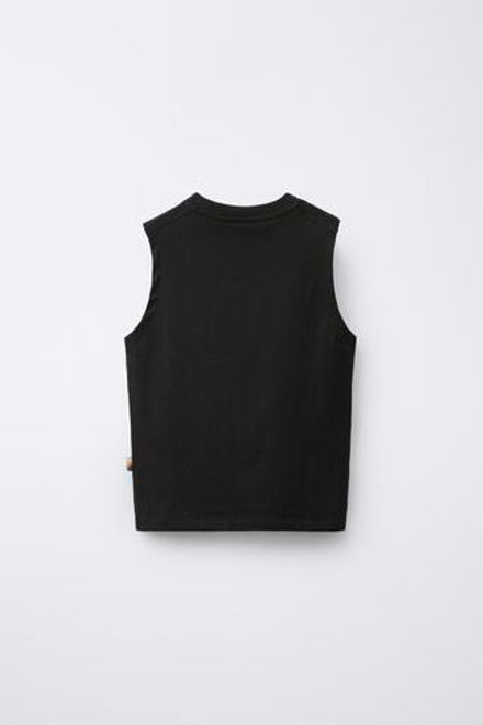 ZARA ОДНОТОННАЯ ФУТБОЛКА БЕЗ РУКАВОВ С НАШИВКОЙ, ЧЕРНЫЙ