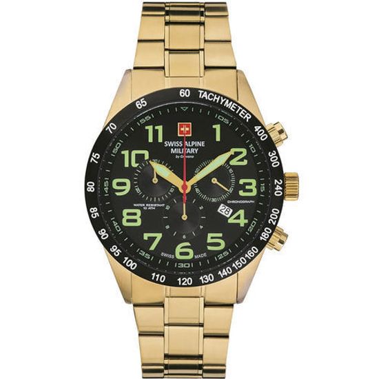 С браслетом Мужские наручные часы с золотым браслетом Swiss Alpine Military 7040.9117 chrono 45mm 10ATM