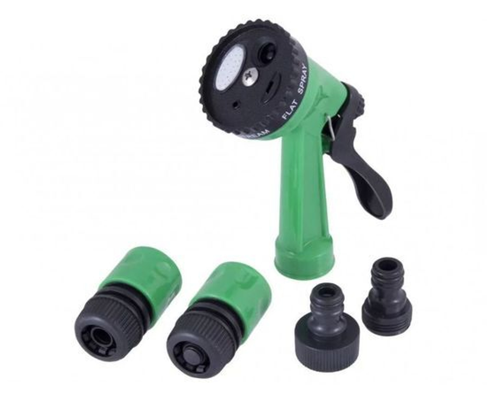 Набор для полива 5 предметов (пистолет 5 режимов, коннектор 1/2 (2шт), переходник 1/2-3/4), E1M