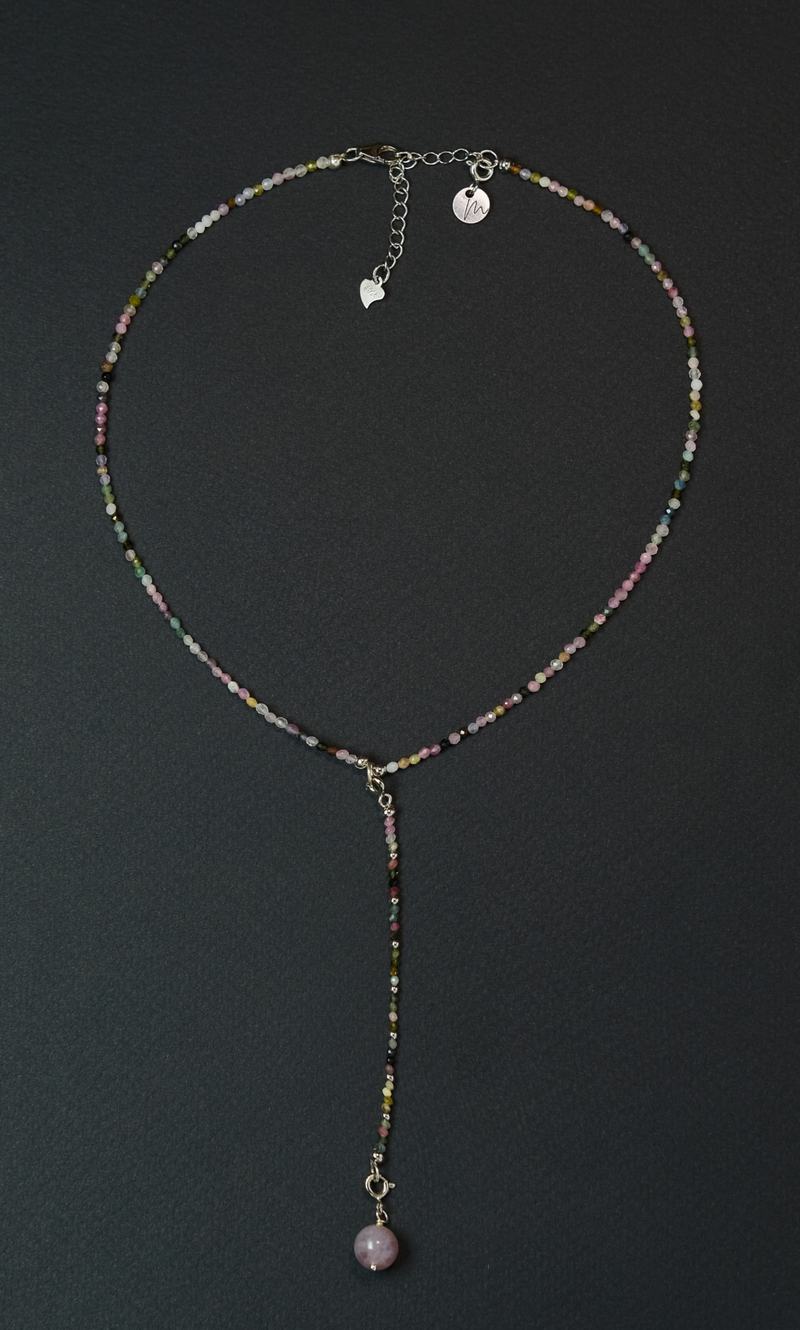 Колье Сотуар "Memo about Health" из турмалина цветного с розовым кварцем