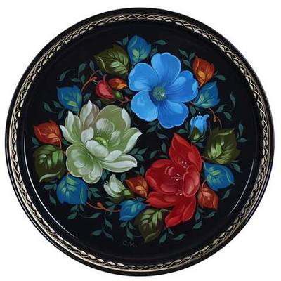 Жостовский поднос декоративный, размер 30 см (A9), металлический